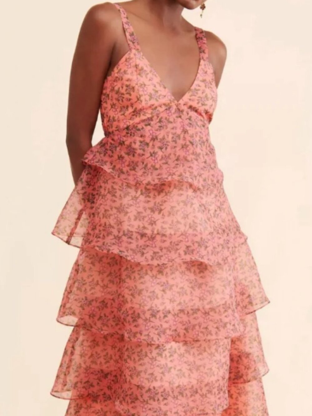 Lost + Wander Venus Rising Tiered V-Neck Midi Dress